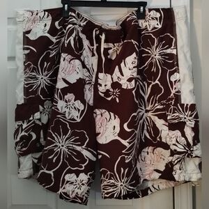 Big Men's Roundtree & Yorke Floral Brown/White Cargo Swim Trunks